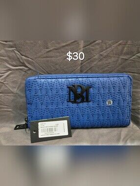 Badgley Mischka Quilted Royal Blue Zip Wallet with Phone Holder